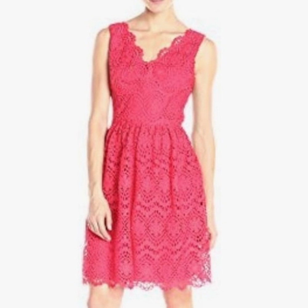 NWT Lace Fit n Flare Coral Midi Dress NWT Wedding Guest Party spring Summer SZ 6